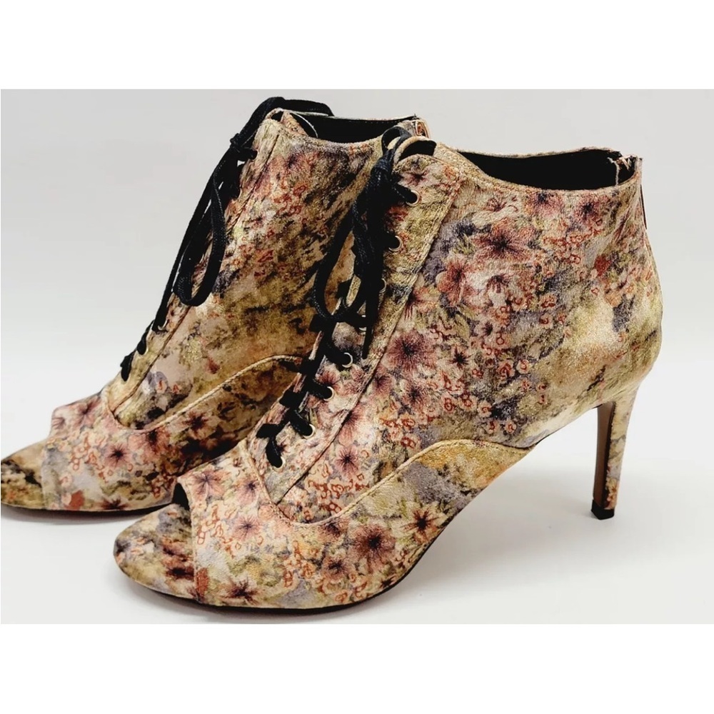 Nanette Lepore velvet peek toe lace up heel boots 6M